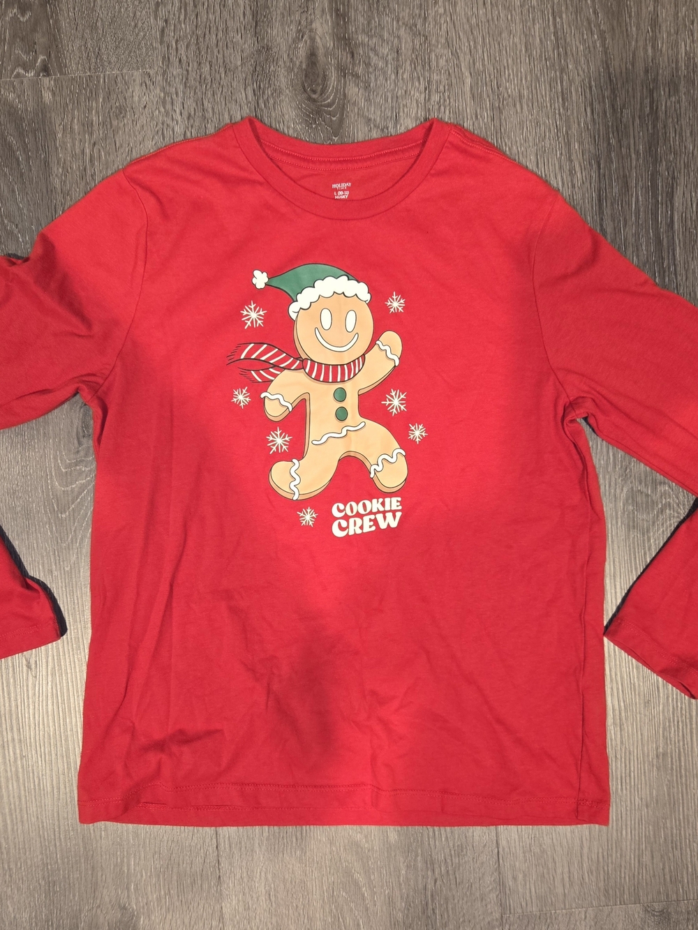 Holiday Time Cookie Crew Gingerbread Man Christmas Long Sleeve T-Shirt Tee Red